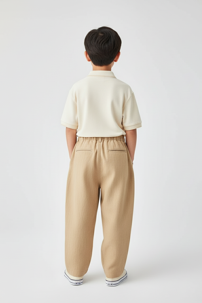 Pantalon Baggy Beige Lin Plissé Enfant Décontracté - vue 2