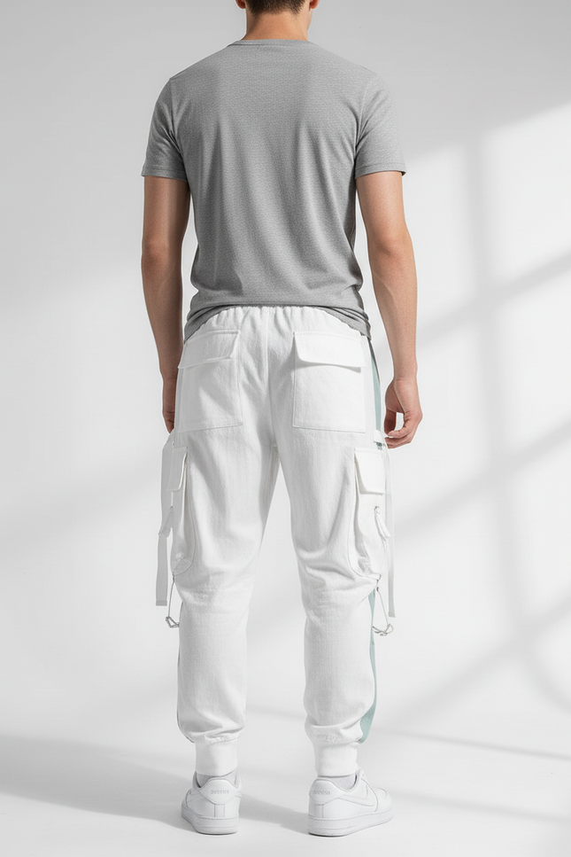 Pantalon Baggy Blanc Cargo Multi-Poches Joggers Homme - Toile - vue 2