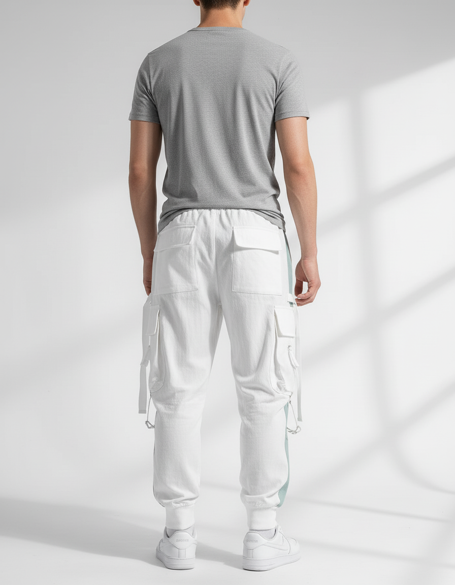 Pantalon Baggy Blanc Cargo Multi-Poches Joggers Homme - Toile - vue 2