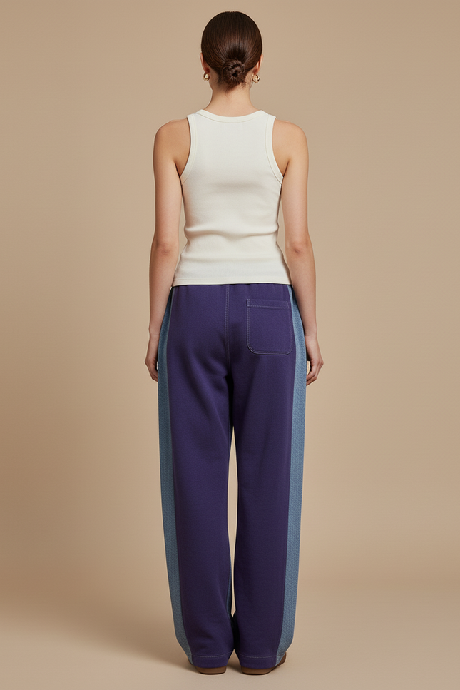 Pantalon Baggy Bleu Marine Patchwork Ample Sportif Femme - Molleton - vue 2