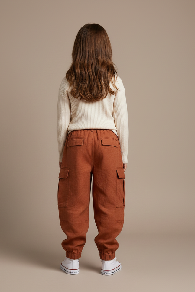 Pantalon Baggy Cargo Ample Lin Marron Enfant - vue 2