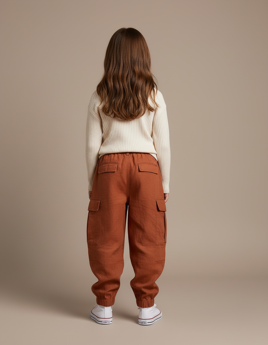 Pantalon Baggy Cargo Ample Lin Marron Enfant - vue 2
