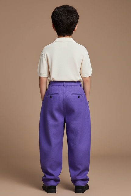 Pantalon Baggy Violet Ample Plissé Décontracté - Laine - vue 2