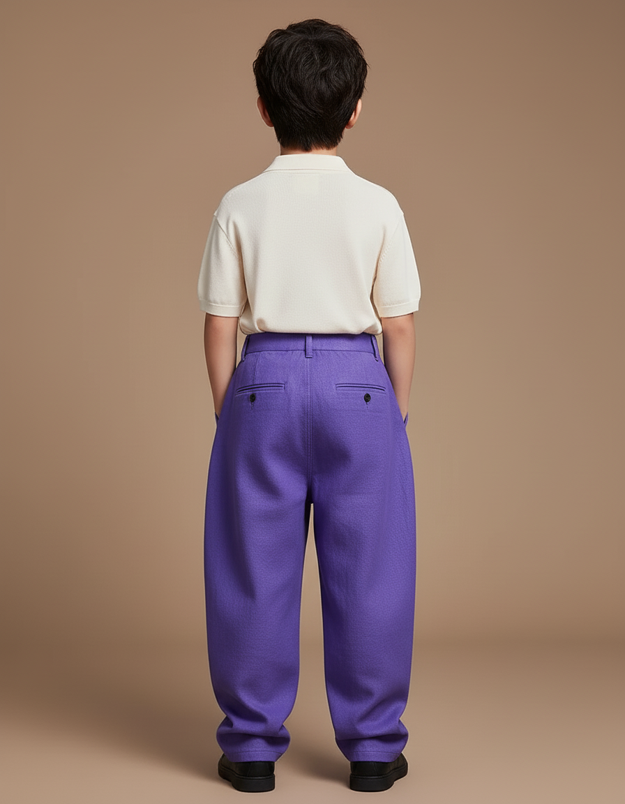 Pantalon Baggy Violet Ample Plissé Décontracté - Laine - vue 2