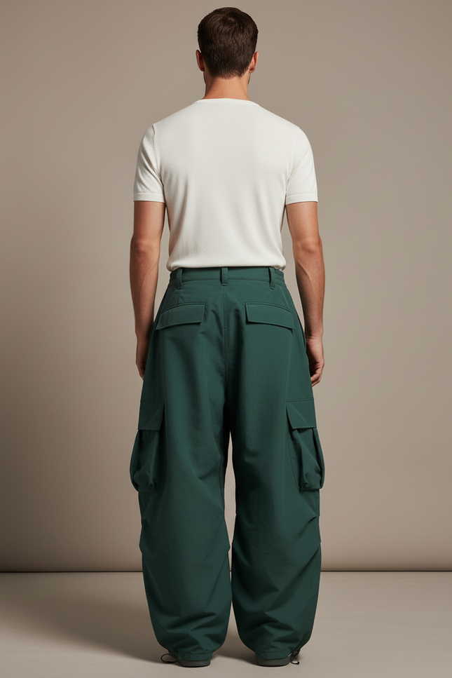 Pantalon Baggy Vert Ample Cargo Plissé Homme - Gabardine - vue 2
