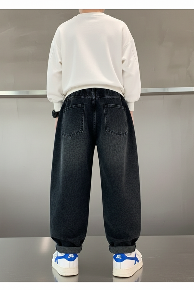 Pantalon Baggy Jean Denim Noir Ample Garçon - vue 2