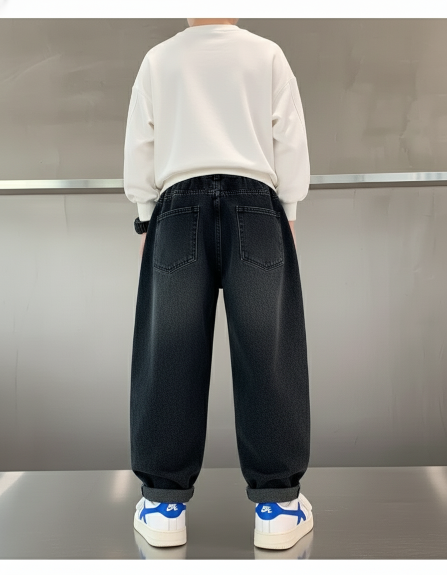 Pantalon Baggy Jean Denim Noir Ample Garçon - vue 2