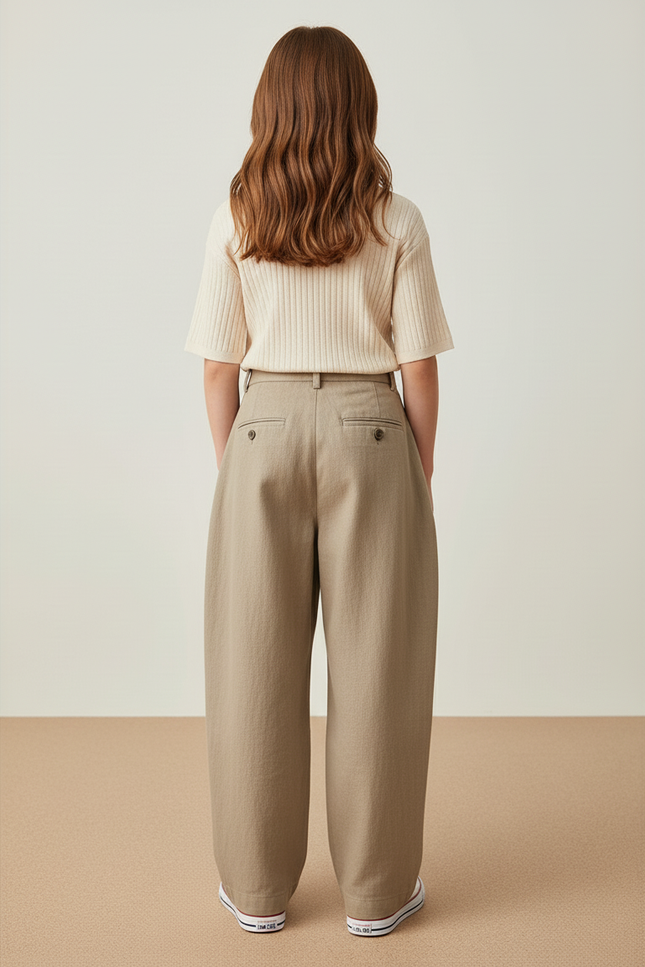 Pantalon Baggy Kaki Ample Plissé Décontracté Enfant - Lin - vue 2