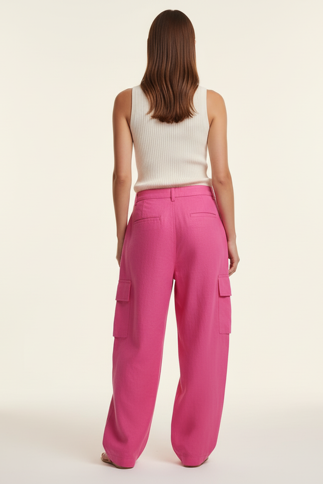 Pantalon Baggy Rose Cargo Ample Lin Femme - vue 2