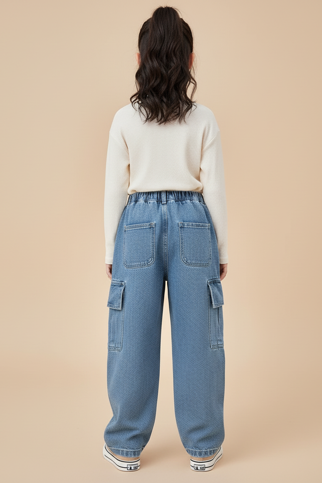 Pantalon Baggy Denim Bleu Ample Cargo Enfant - Jean - vue 2