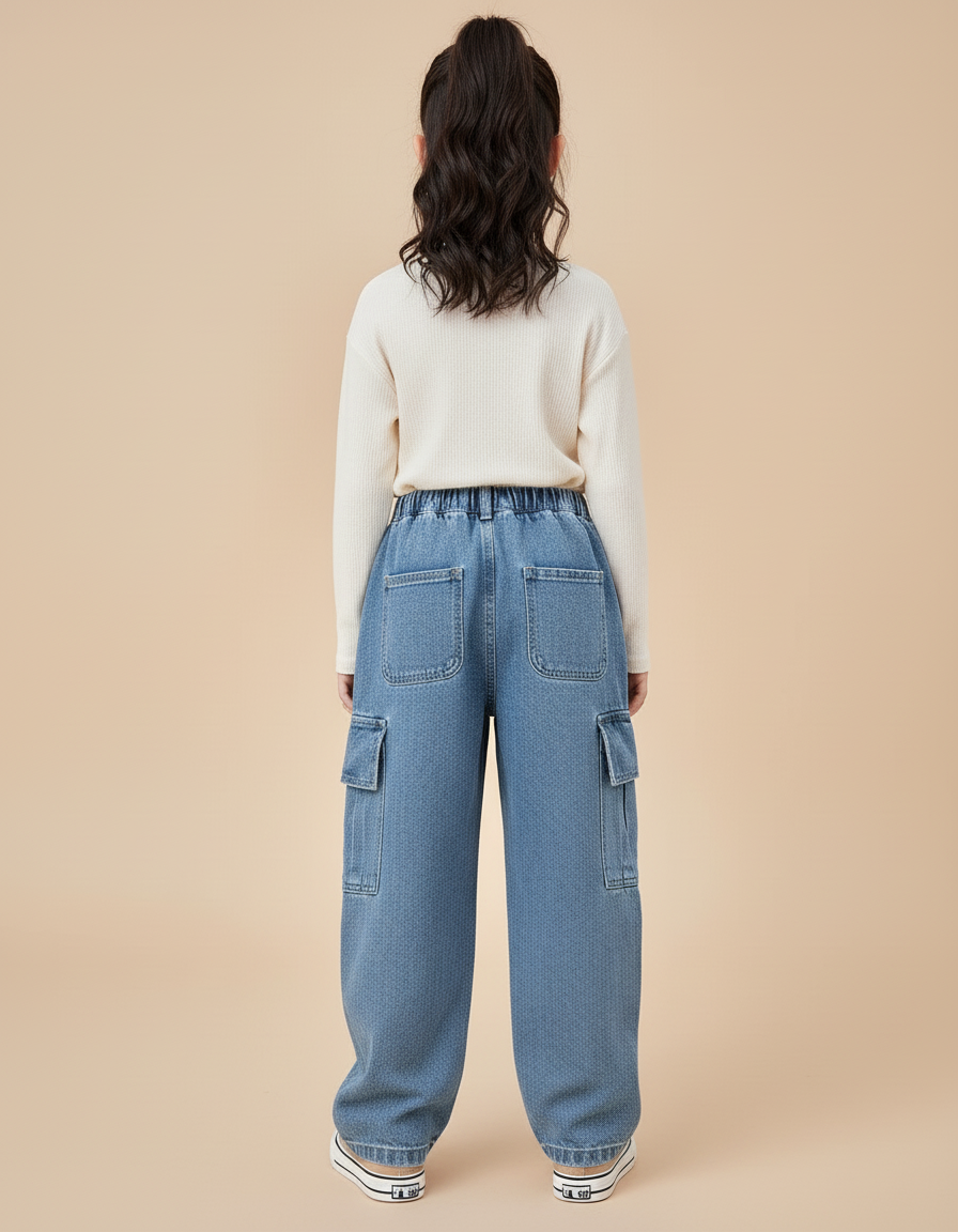 Pantalon Baggy Denim Bleu Ample Cargo Enfant - Jean - vue 2