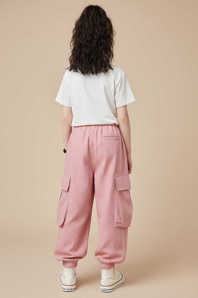 Pantalon Baggy Rose Cargo Décontracté Ample Enfant - Coton - vue 2