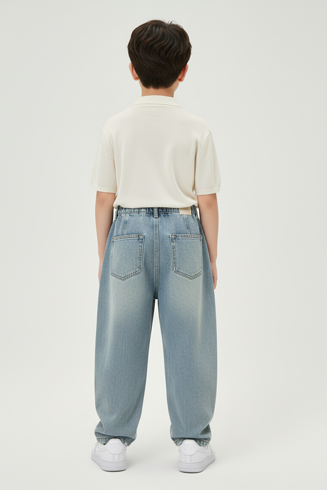Pantalon Baggy Garçon Bleu Taille Haute - Jean - vue 2