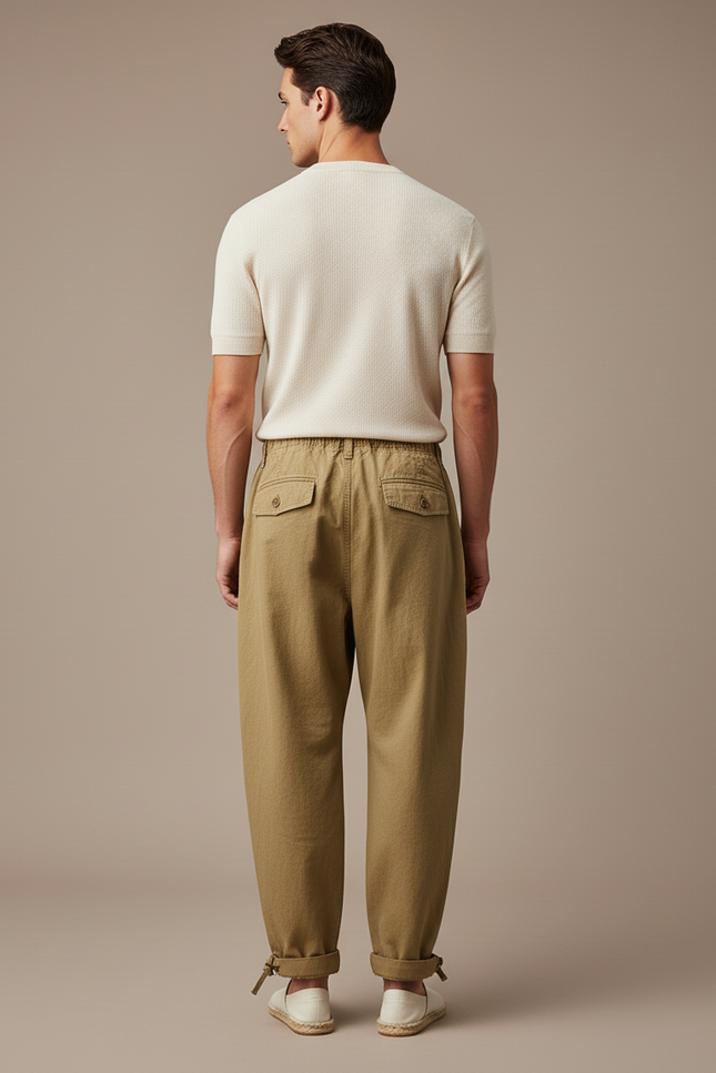 Pantalon Baggy Kaki Coton Ample Cargo Vintage Homme - Toile - vue 2