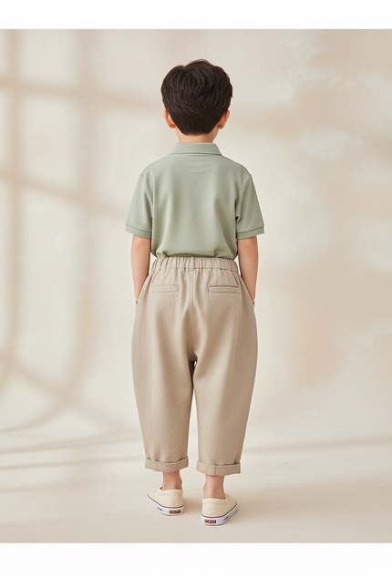 Pantalon Baggy Garçon Beige Taille Élastique - Lin - vue 2