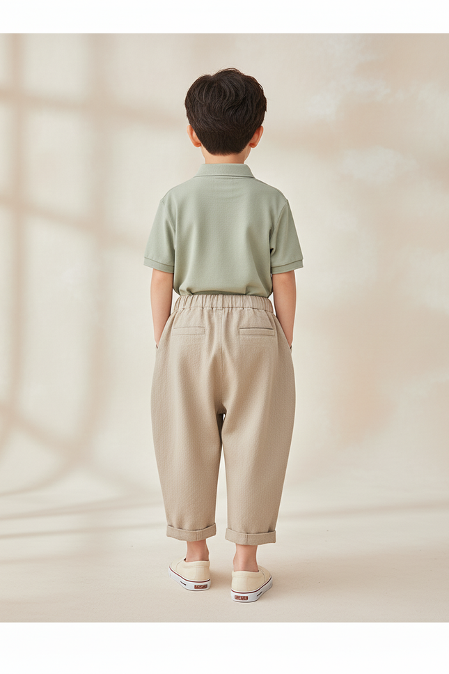 Pantalon Baggy Garçon Beige Taille Élastique - Lin - vue 2