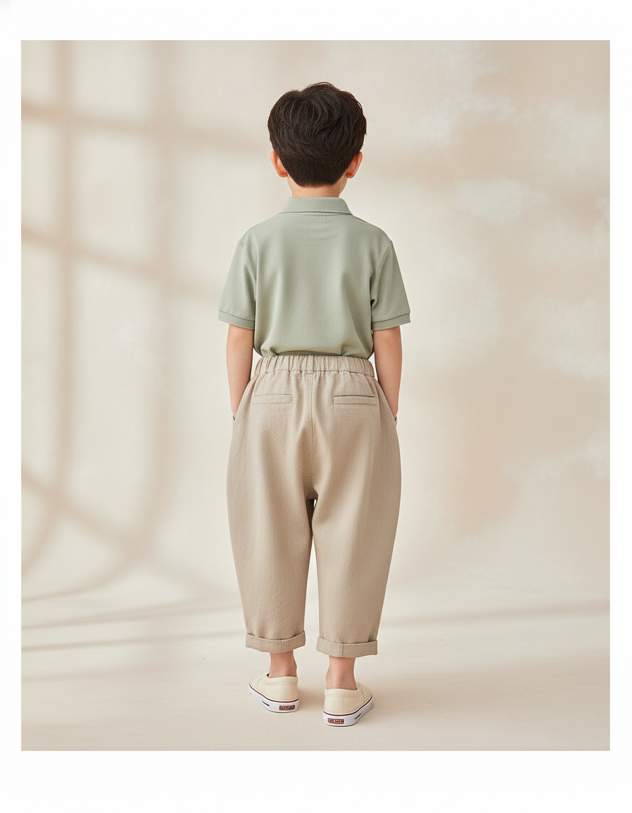 Pantalon Baggy Garçon Beige Taille Élastique - Lin - vue 2