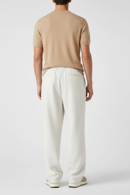 Pantalon Baggy Homme Large Cordon Écru Décontracté - Beige Lin - vue 2