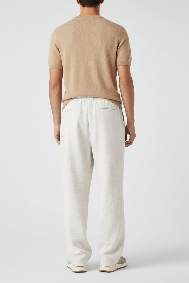 Pantalon Baggy Homme Large Cordon Écru Décontracté - Beige Lin - vue 2