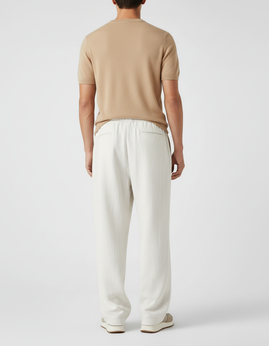 Pantalon Baggy Homme Large Cordon Écru Décontracté - Beige Lin - vue 2