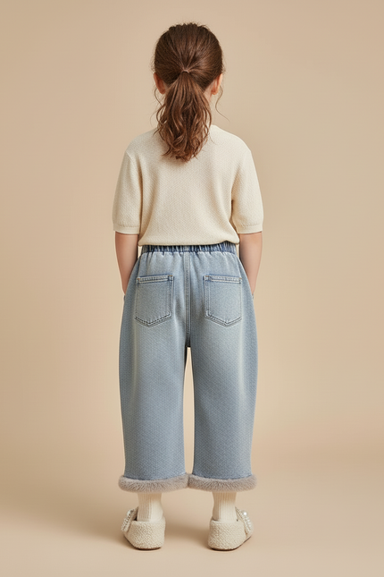 Pantalon Baggy Jean Bleu Fourré Hiver Fille - vue 2