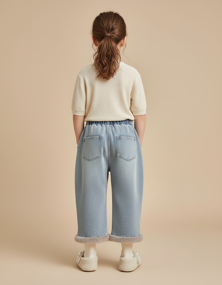 Pantalon Baggy Jean Bleu Fourré Hiver Fille - vue 2