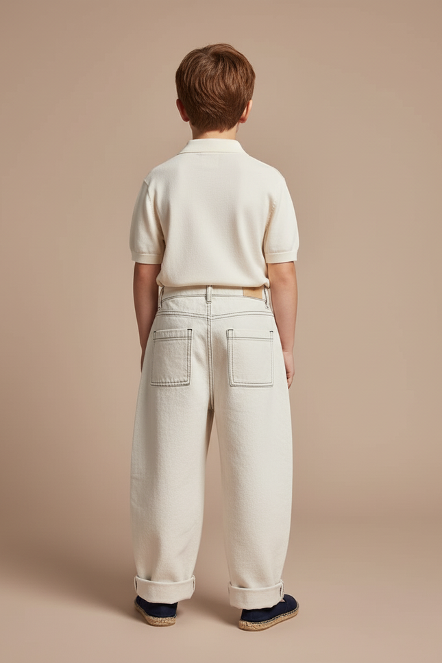 Pantalon Baggy Enfant Coton Beige Ample Décontracté - Jean - vue 2