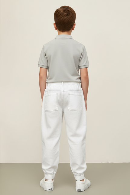 Pantalon Baggy Blanc Imprimé Basketball Décontracté Garçon - Jean - vue 2