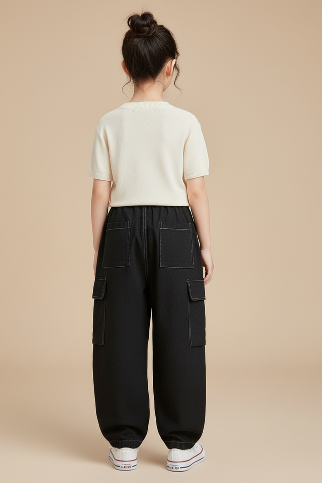 Pantalon Baggy Noir Cargo Ample Décontracté Fille - Coton - vue 2