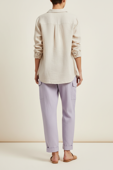 Pantalon Baggy Lavande Lin Ample Plissé Femme - Violet - vue 2