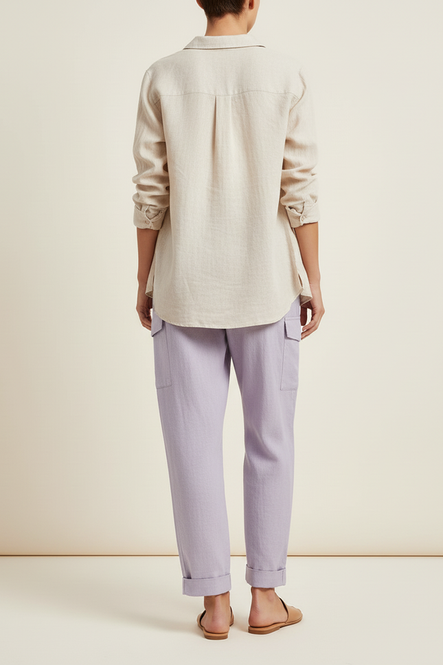 Pantalon Baggy Lavande Lin Ample Plissé Femme - Violet - vue 2