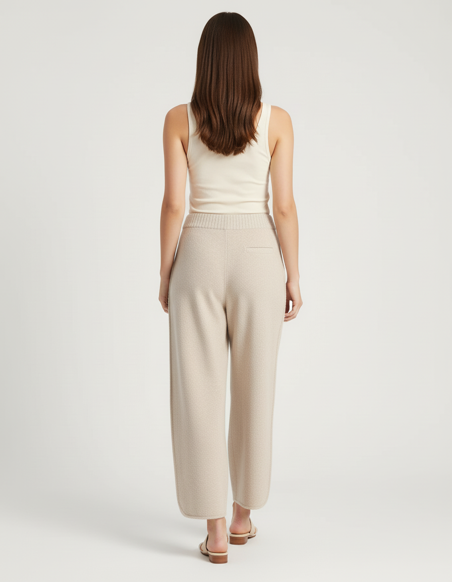 Pantalon Baggy Beige Tricoté Ample Hiver Femme - Maille - vue 2