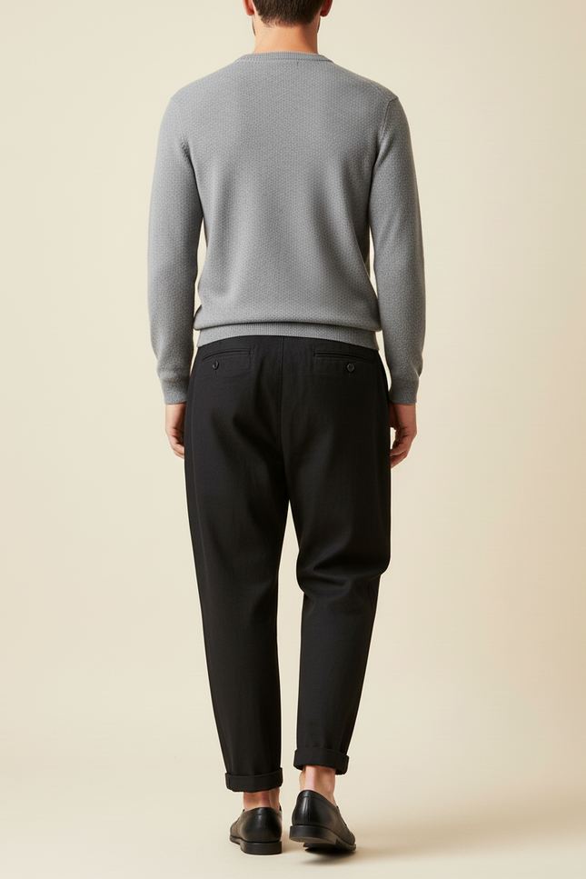 Pantalon Baggy Noir Ample Coton Plissé Décontracté Homme - vue 2