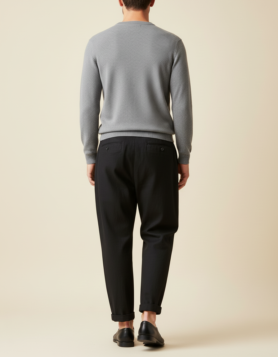 Pantalon Baggy Noir Ample Coton Plissé Décontracté Homme - vue 2