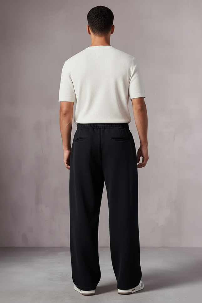 Pantalon Baggy Noir Ample Fluide Homme Décontracté - Molleton - vue 2