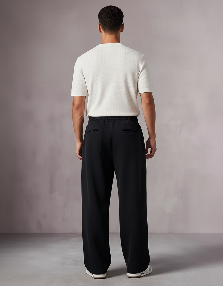 Pantalon Baggy Noir Ample Fluide Homme Décontracté - Molleton - vue 2