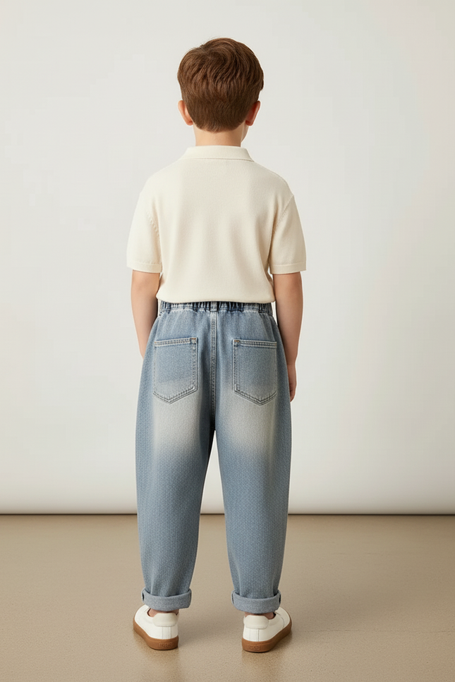 Pantalon Baggy Jean Bleu Délavé Ample Brodé - vue 2