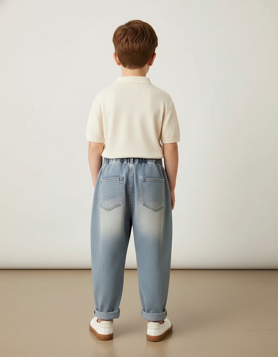 Pantalon Baggy Jean Bleu Délavé Ample Brodé - vue 2