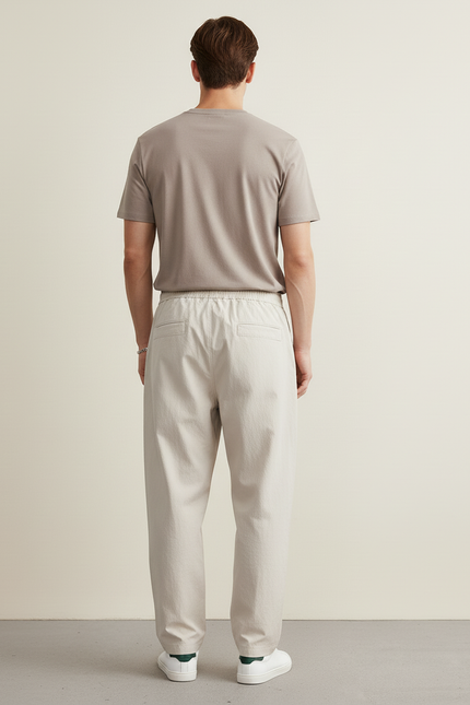 Pantalon Baggy Beige Cordon Léger Décontracté Homme - Lin - vue 2
