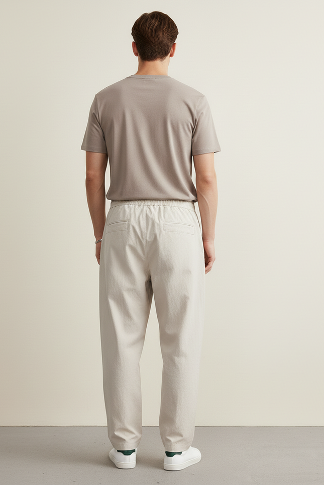 Pantalon Baggy Beige Cordon Léger Décontracté Homme - Lin - vue 2