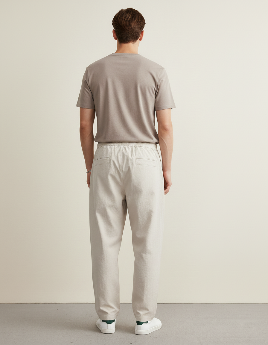 Pantalon Baggy Beige Cordon Léger Décontracté Homme - Lin - vue 2