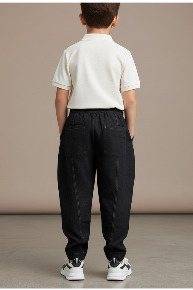 Pantalon Baggy Noir Ample Coton Enfant Simple - Lin - vue 2