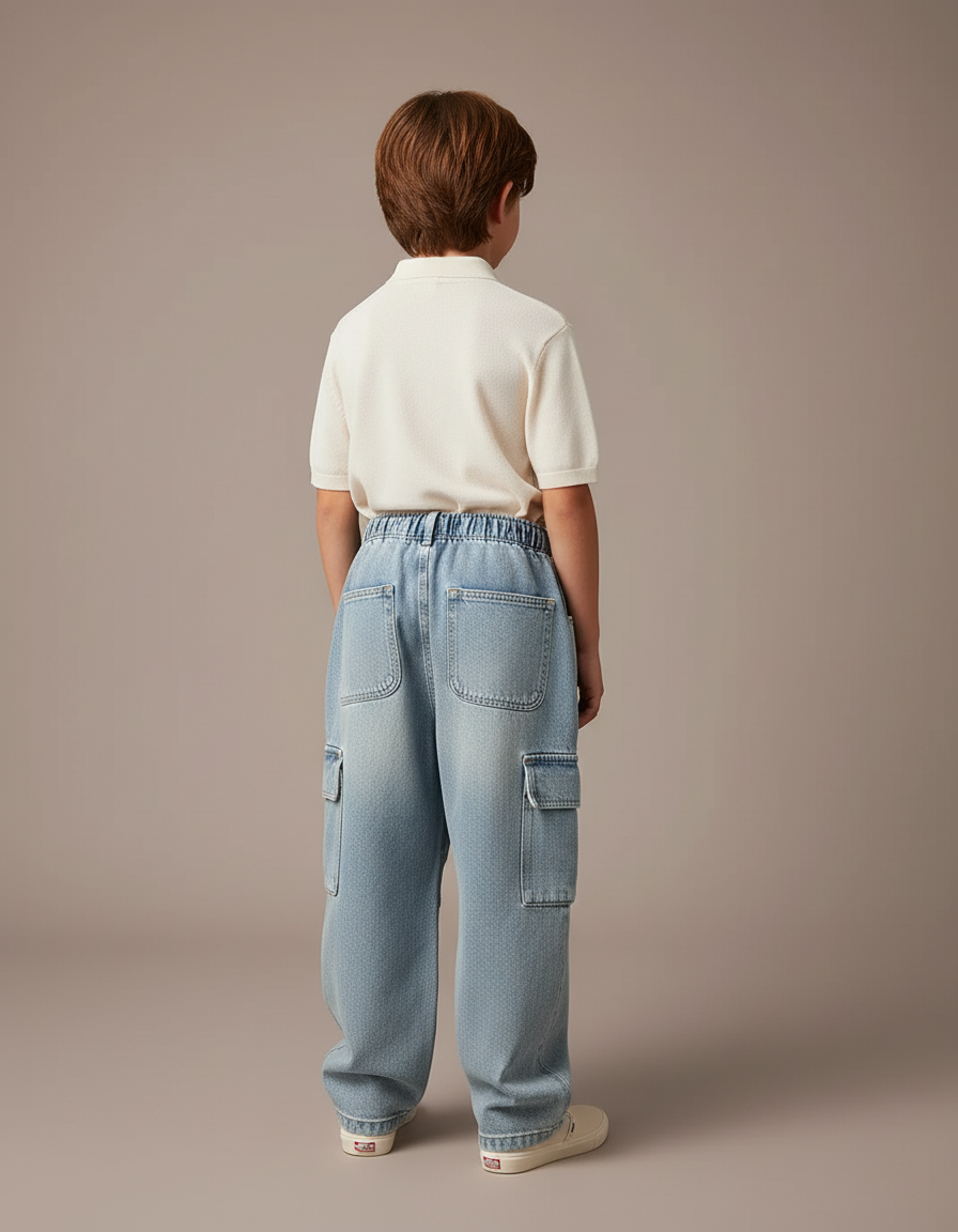 Pantalon Baggy Jean Clair Cargo Ample Enfant - Bleu - vue 2