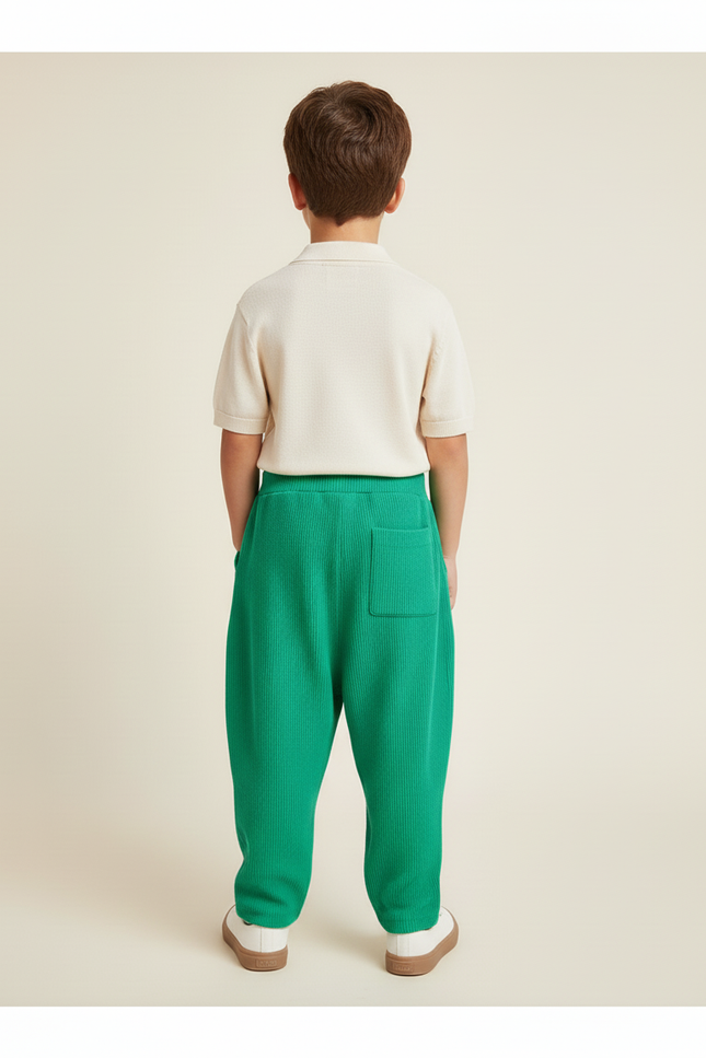 Pantalon Baggy Vert Côtelé Ample Confortable Enfant - Maille - vue 2