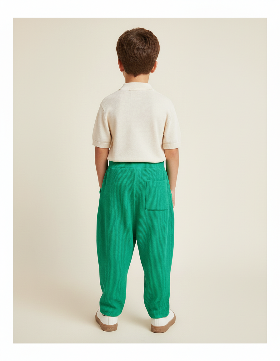 Pantalon Baggy Vert Côtelé Ample Confortable Enfant - Maille - vue 2