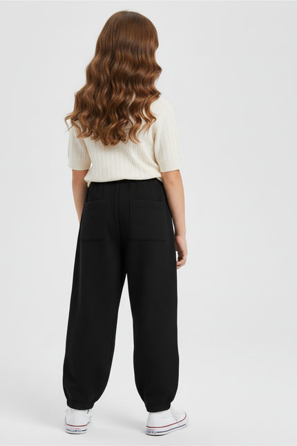 Pantalon Baggy Noir Côtelé Ample Cœur Fille - Cordé - vue 2