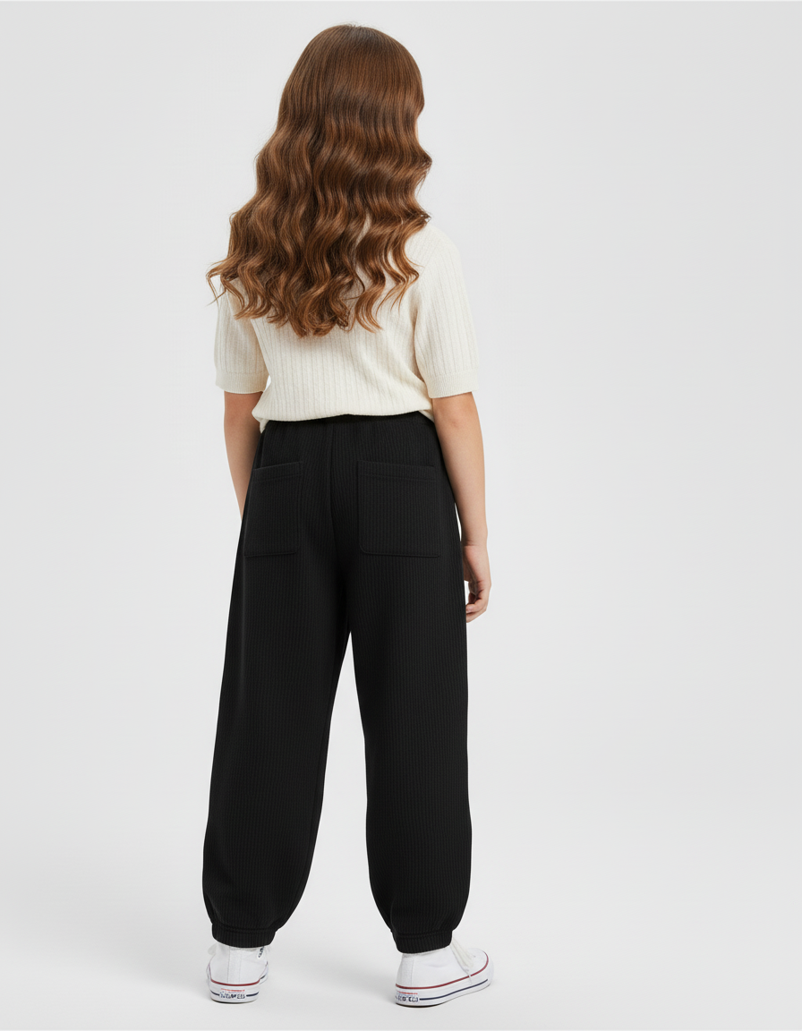 Pantalon Baggy Noir Côtelé Ample Cœur Fille - Cordé - vue 2