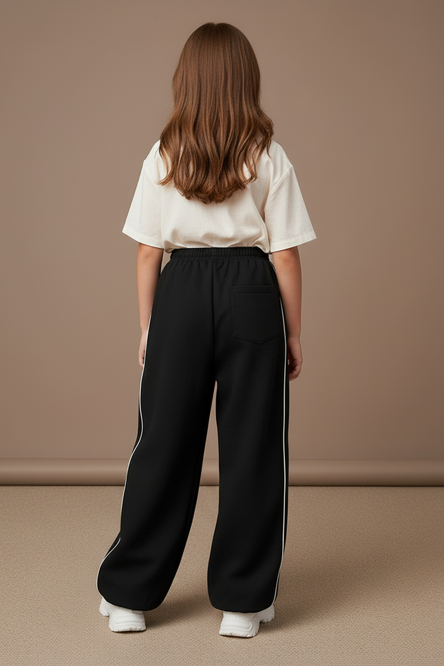 Pantalon Baggy Noir Ample Cordon Rayures Confortable - Molleton - vue 2