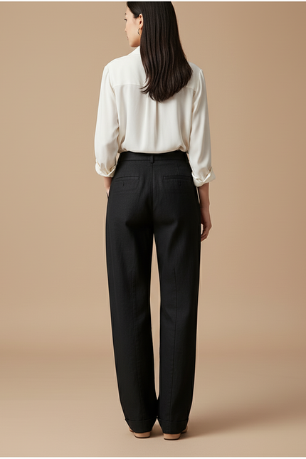 Pantalon Baggy Noir Ample Plissé Fluide Élégant - Viscose - vue 2