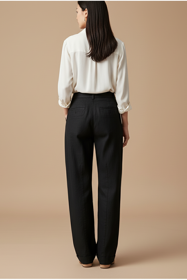 Pantalon Baggy Noir Ample Plissé Fluide Élégant - Viscose - vue 2